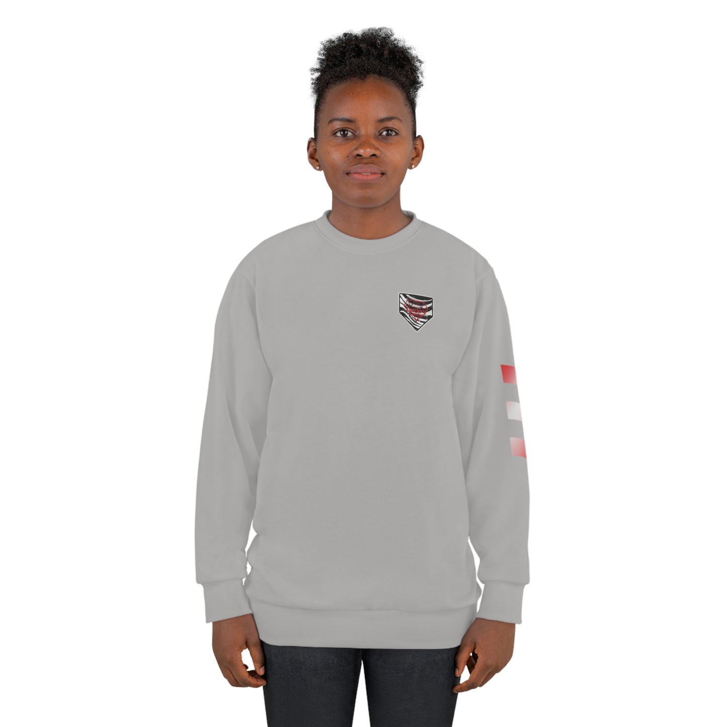 "Crimson Quest: Luxury Gaming's Grey & Red Unisex Sweatshirt"