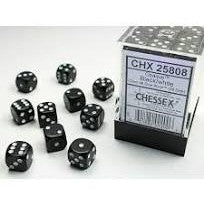 Opaque Black with White Numbers 12 mm Dice Block (36 dice)