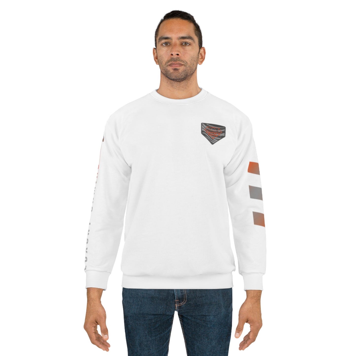 ""Vivid Pursuit:: Luxury Gaming's White & Orange Unisex Sweatshirt"