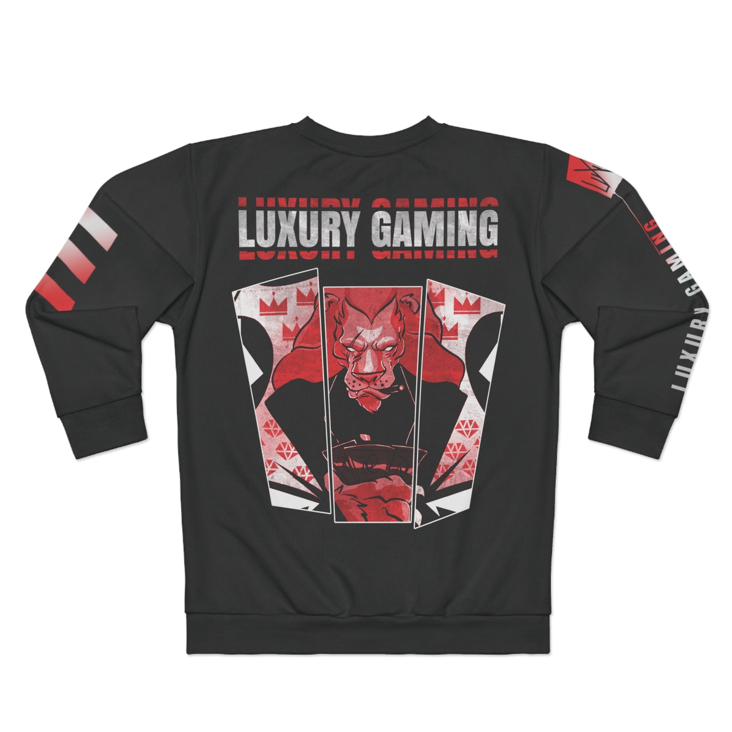 "Crimson Quest: Luxury Gaming's Black & Red Unisex Sweatshirt"