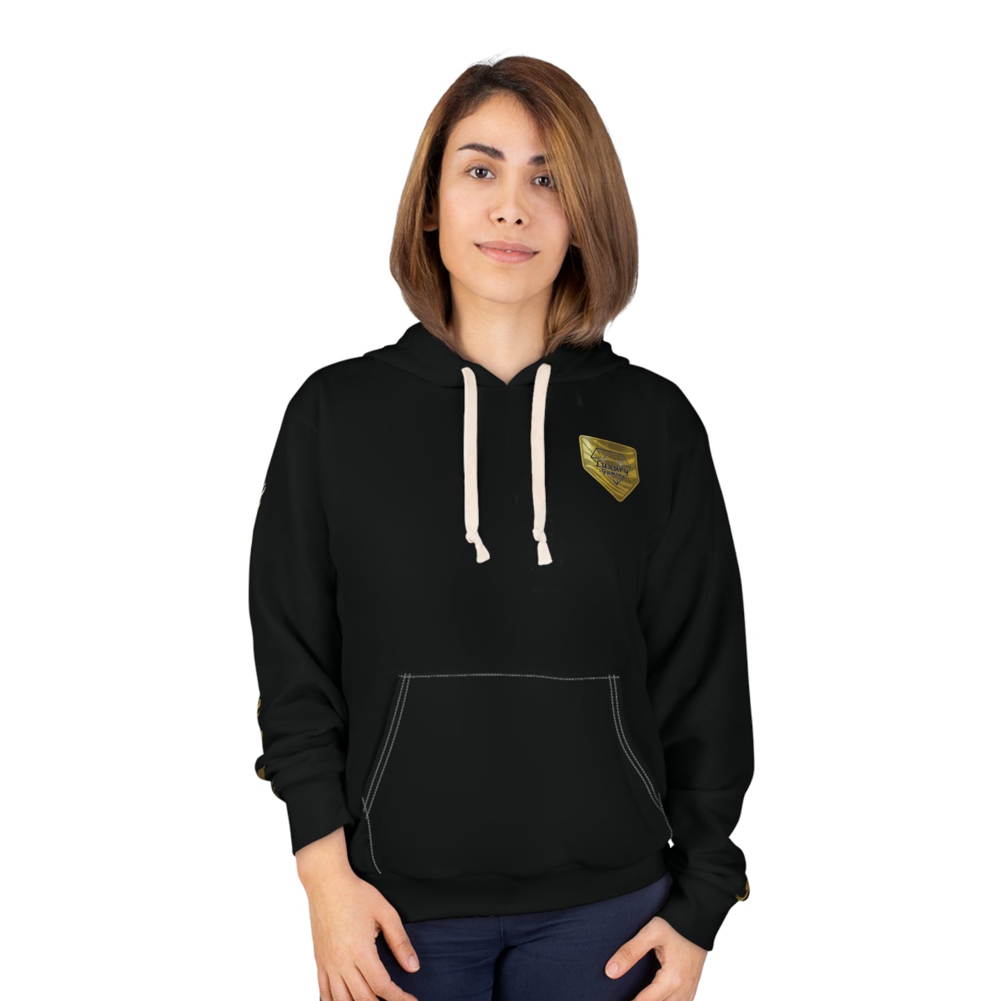 "Golden Excellence: Luxury Gaming's Black and Gold Unisex Hoodie"