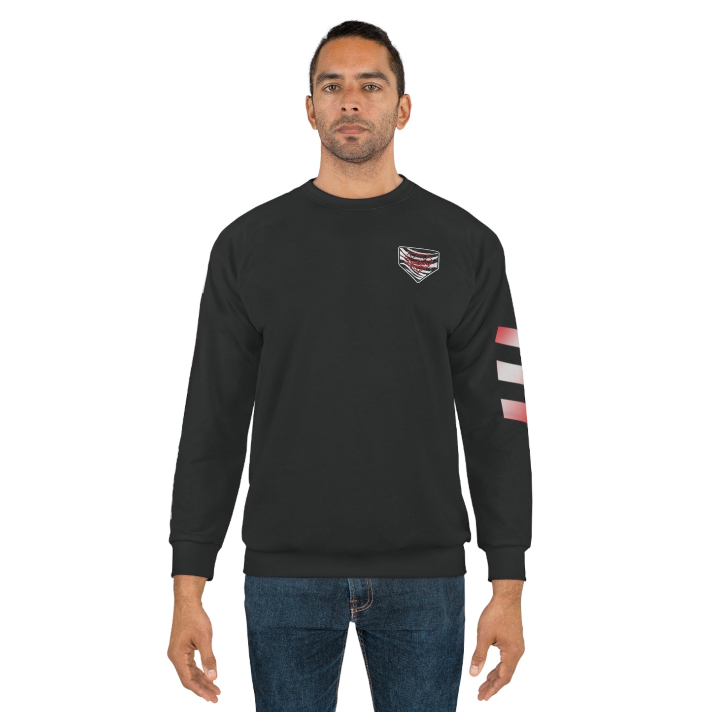 "Crimson Quest: Luxury Gaming's Black & Red Unisex Sweatshirt"