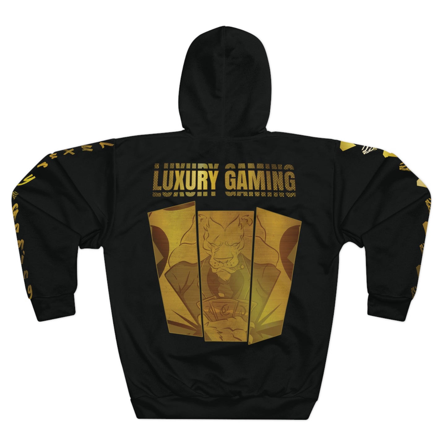 "Golden Excellence: Luxury Gaming's Black and Gold Unisex Hoodie"