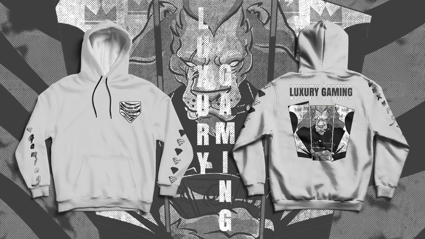 "Pinnacle Pursuit: Luxury Gaming's Black and White Unisex Hoodie"