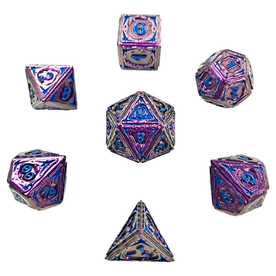 7-Set Sorcerer Solid Metal: RPG Dice Set: Purple with Blue