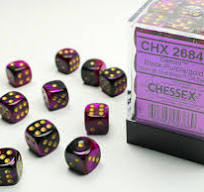 gemini black purple gold 12 mm Dice Block (36 dice)