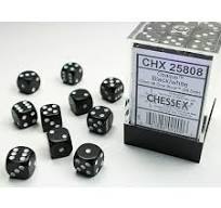 Opaque Black with White Numbers 12 mm Dice Block (36 dice)